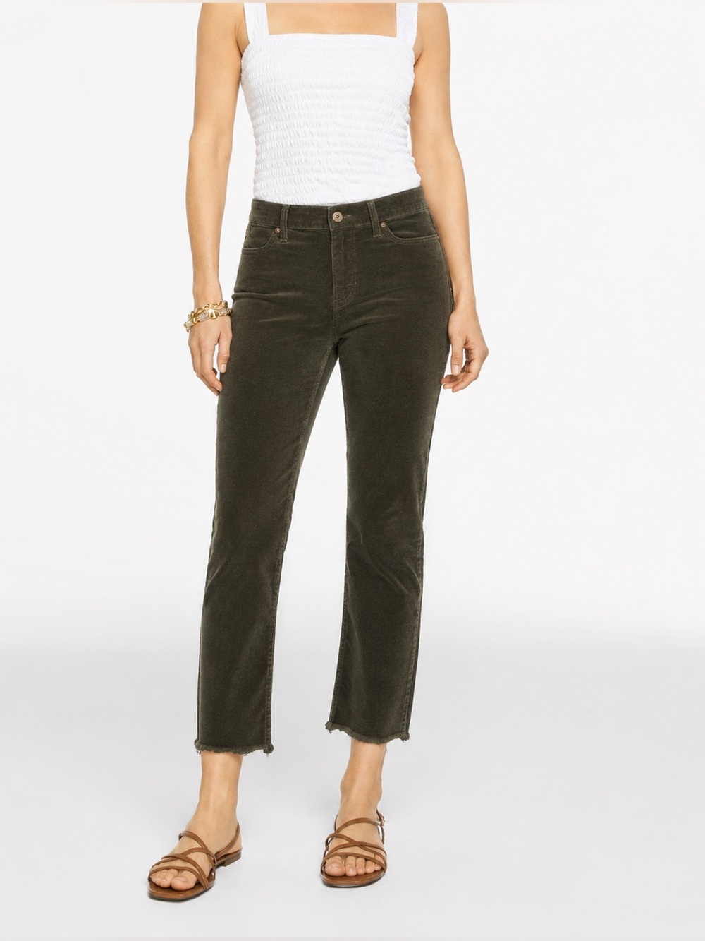 NEW $99 Talbots Women’s Slim Ankle Corduroy Straight Pants Frayed hem
